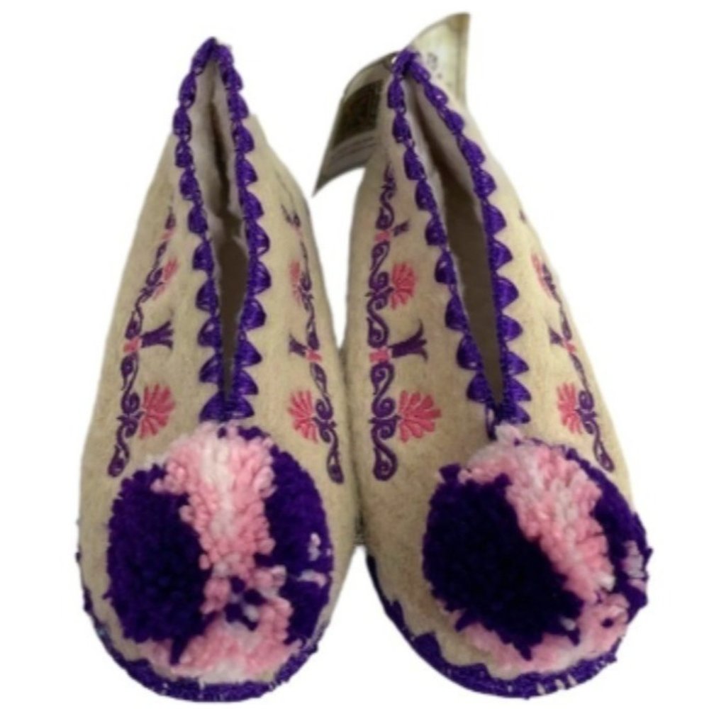 Girls Slippers Shoes Handmade Wool Leather Sole Greek Minas